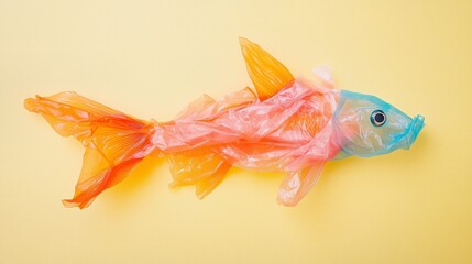 Fototapeta premium Fish made of all sorts of colorful plastic on a bright background. Save the Planet, environment protection concept. 