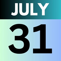 July 31 . gradient Style calendar .date ,day, month , the month of July