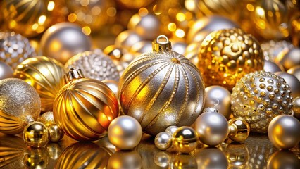 Panoramic Luxury: Gold & Silver Glass Ornaments, Elegant Christmas Decorations, Festive Holiday Decor, Sparkling Holiday Glam