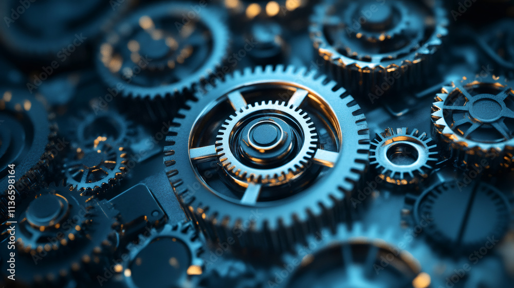Aufkleber Close-up of interlocking gears rotating smoothly, showcasing precision engineering and industrial mechanics in action
