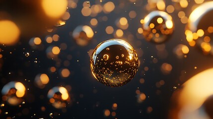 Bold golden particles floating over a dark black surface