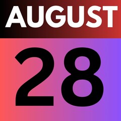 August 28 . gradient Style calendar .date ,day, month , the month of August