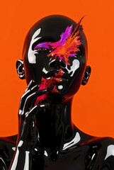 Abstract Surreal Portrait in Sleek Black Liquid