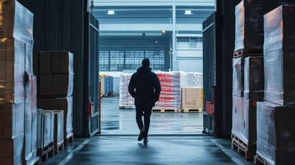man walking through warehouse doorway