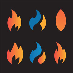 fire symbols icons are isolated on a black background vector illustration