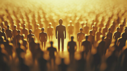 Obraz premium Paper people crowd with a standout leader in the center, symbolizing leadership, individuality, and standing out from the rest