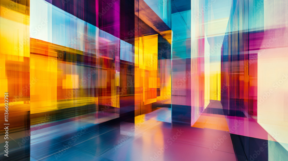 Poster Energizing modern architectural design with vivid colors and dynamic blurred motion effect