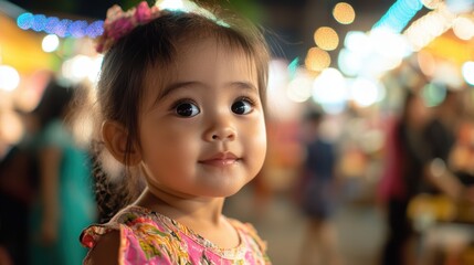 Fototapeta premium A young girl is standing in front of a crowd of people. Generative AI