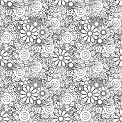 Monochrome floral background. Hand drawn decorative flowers. Perfect for wallpaper, adult coloring books and pages, web page background, surface textures.