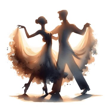 recommend clip art: Elegant ballroom dance silhouette of caucasian female and male adults