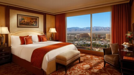 Fototapeta premium luxurious las vegas hotel suite with panoramic city view