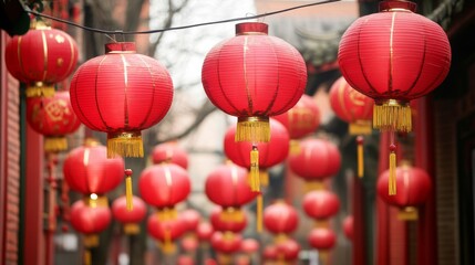 Obraz premium Chinese new year lanterns in old town area, selective focus, with copy space