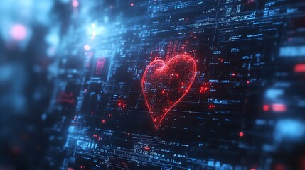 Fototapeta premium Digital heart visualization abstract art technology virtual space