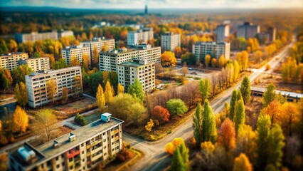 Fototapeta premium Pripyat Chernobyl Abandoned City Tilt-Shift Photography: Miniature Ukraine Ghost Town