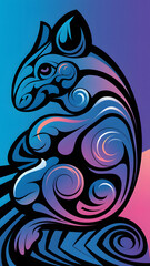 An abstract illustration of a blue and purple animal.
