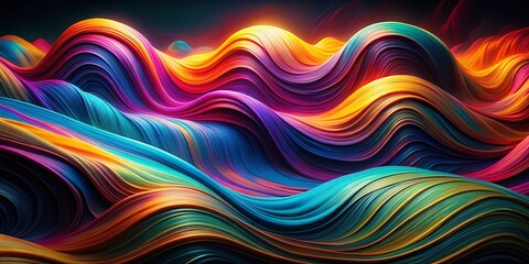 Obraz premium Psychedelic Waves Abstract Wallpaper, Black Background, Surreal Generative AI Art, Trippy Backgrounds, Cosmic Art