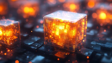 Digital cubes illuminating technology virtual environment 3d art
