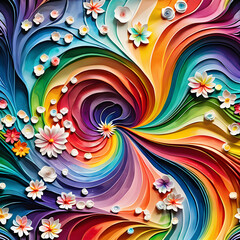 Vivid abstract floral waves with colorful flowers swirling in vibrant patterns, dynamic energy and intricate details