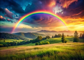 Obraz premium Rainbow Gradient Landscape Banner, Noise Texture, Nature Photography Background
