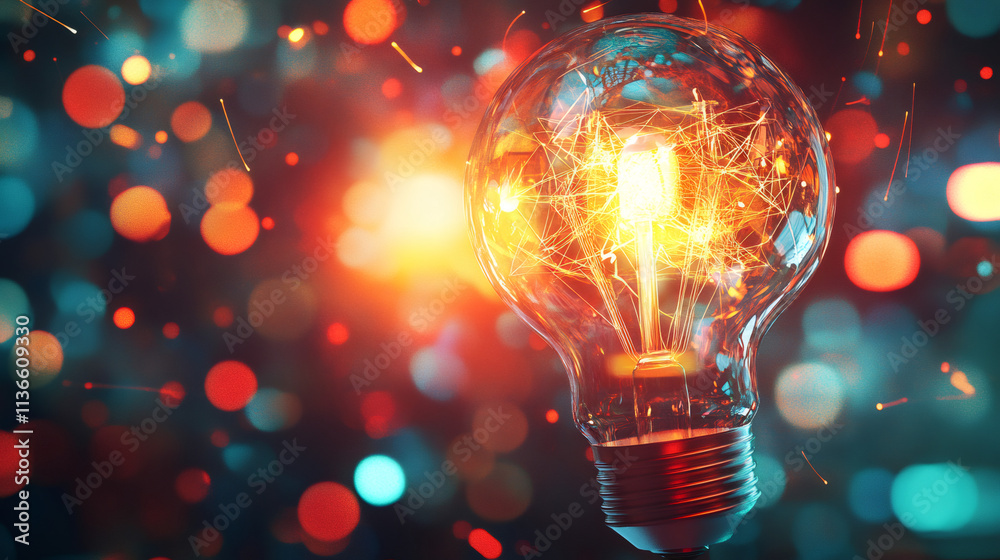 Poster light bulb illuminating network of connections, symbolizing innovation, creativity, and idea generat