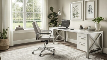 modern home office setup with desk and ergonomic chair