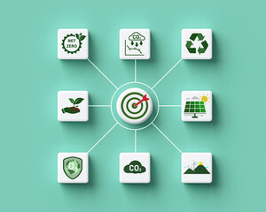 Environmental management goals. Concept of net zero, green community, reducing carbon dioxide emissions target. limit climate change and global warming