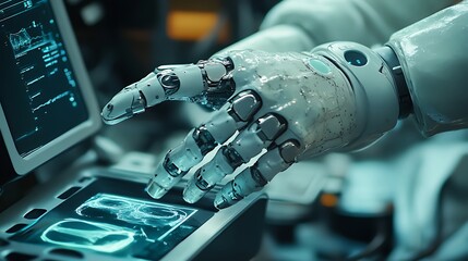 Sci-fi lab insights exploring close-up robotic digital interactions