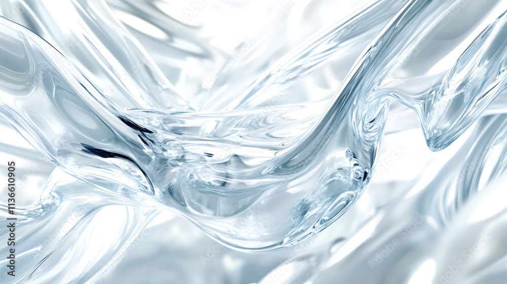Aufkleber Dynamic and elegant abstract composition of transparent liquid waves, perfect for backgrounds associated with purity, freshness, and fluidity