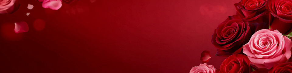 Naklejka premium Valentine's Day Template with Roses in Corners and Blank Space on Red Background