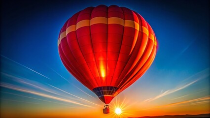 Fototapeta premium Red Hot Air Balloon Silhouette, Extreme Close-Up, Blue Sky, Sunrise, Sunset, Aerial Photography, Balloon Festival