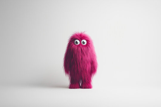 standing purple or pink Bigfoot with tufted fur on white background. Team Mascot