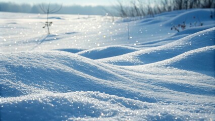 A glistening blanket of fresh snow, sparkling in the sunlight, creating a winter wonderland