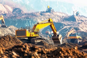 Large scale mining operation heavy machinery extracting resources from the earth.