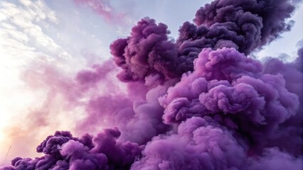 Fototapeta premium A whimsical cloud of vibrant purple smoke billows across the sky, creating an ethereal and dreamlike landscape.