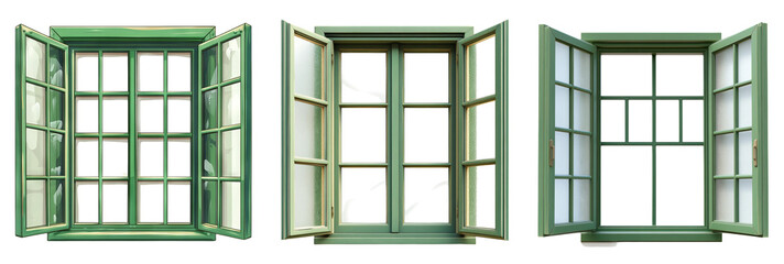 Open Green Windows on Transparent Background