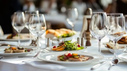 elegant restaurant table setting with fine dining dishes