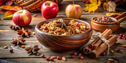 Fototapeta premium Rustic Granola Bowl: Autumnal Apple Cinnamon Breakfast Photography