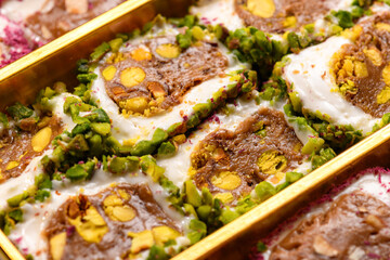 Sweet food Turkish delight, traditional food, assorted locum