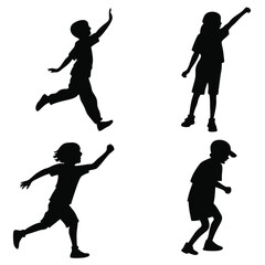 Three children are running in a field. One of them is wearing a backpack. The other two are wearing hats