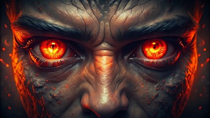 Scary Red Glowing Devil Eyes in the Darkness, Capturing Eerie Atmosphere with Rule of Thirds Composition for a Spine-Chilling Visual Experience