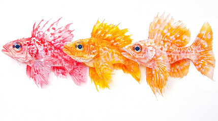 Fototapeta premium Three colorful fish in a row.