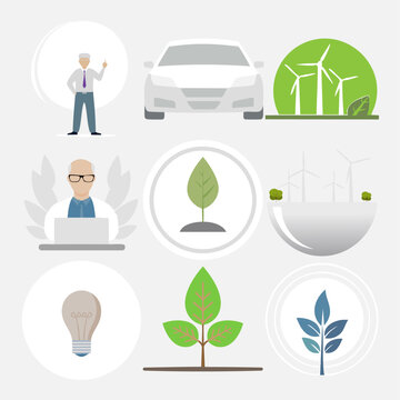 9 doodle sul tema dell'energia sostenibile e per l'ambiente