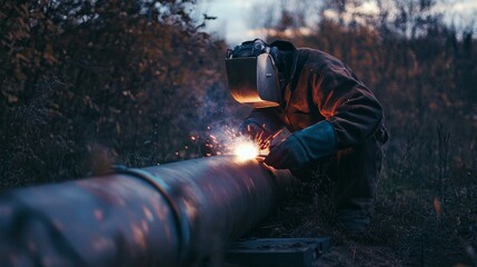 a welder making a cut in a pipe