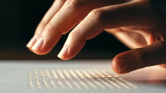 Close Up of Fingers on Braille Book for Accessible Learning - Powered by Adobe
