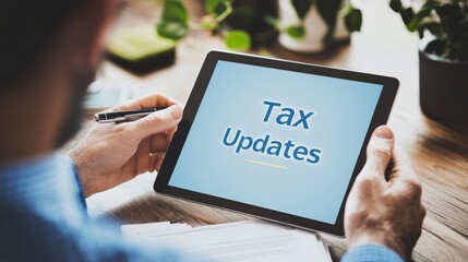 An alert symbol Tax Updates on a tablet