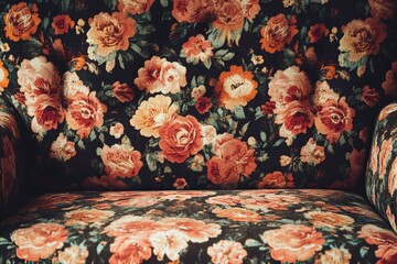 Beautiful floral pattern on retro couch showcasing vibrant colors and intricate designs from a vintage style interior