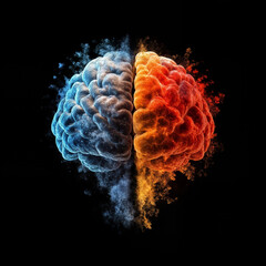  Abstract Visualization of a Brain Divided Into Two Halves