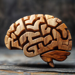 wooden brain that symbolising a solution problems,  psychology concept 