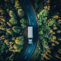 Aerial View of Truck on Scenic Forest Road