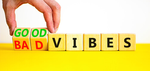 Good or bad vibes symbol. Concept words Good vibes Bad vibes on beautiful wooden blocks. Beautiful...